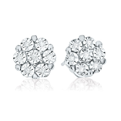 Sterling Silver 0.05 CARAT tw of Diamonds Cluster Stud Earrings