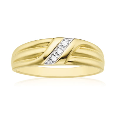 9ct Yellow Gold & Diamond Set Mens Ring