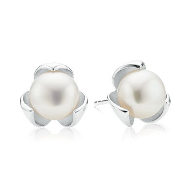 Sterling Silver 8-9mm Fresh Water Pearl  Stud Earrings