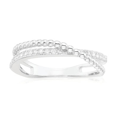 Sterling Silver Cubic Zirconia Cross Over Ring