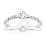 Sterling Silver 6-7mm Fresh Water Pearls and Cubic Zirconia Ring