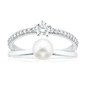 Sterling Silver 6-7mm Fresh Water Pearls and Cubic Zirconia Ring