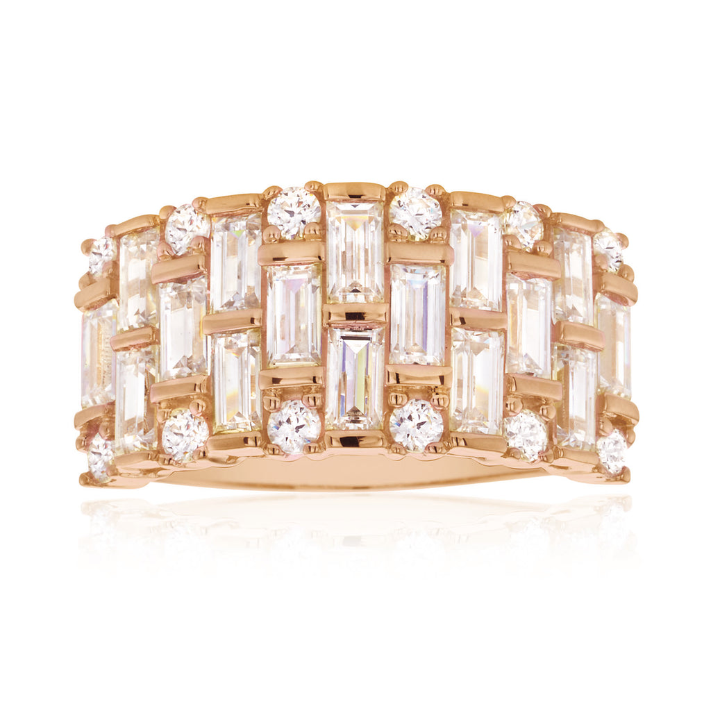 HUSH 9ct Rose Gold Baguette Cut with 2.50 CARAT tw of Diamond Simulants Ring