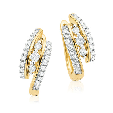9ct Yellow Gold Round Brilliant Cut with 0.30 Carat tw of Diamonds Huggie Earrings