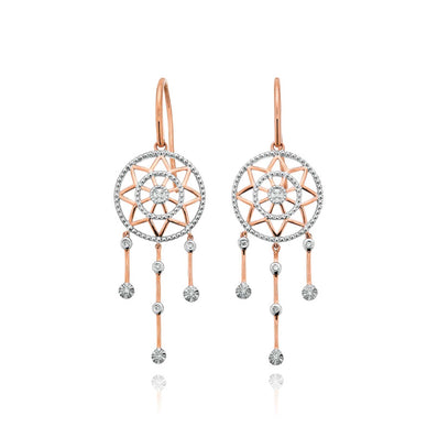 9ct Rose Gold & Diamond Set Dream Catcher Drop Earrings