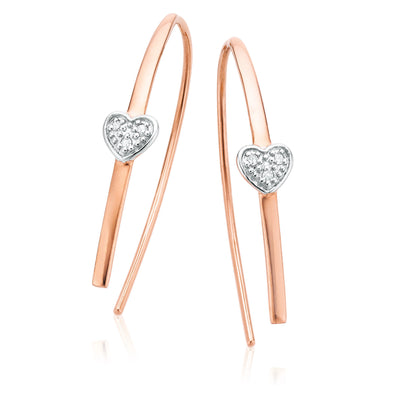 9ct Rose Gold & Diamond Set Pull Through  Threader Earrings
