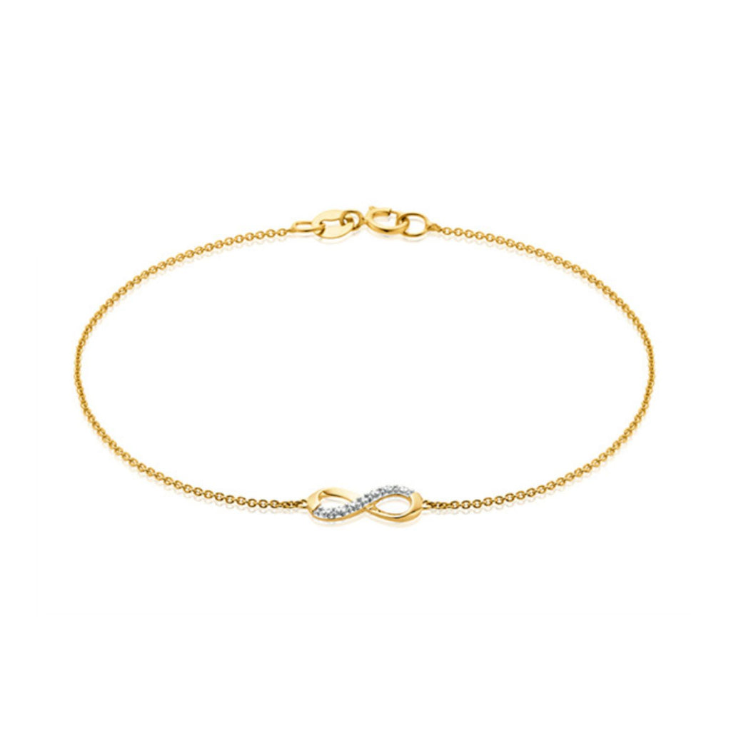 9ct Yellow Gold & Diamond Set Infinity Bracelet