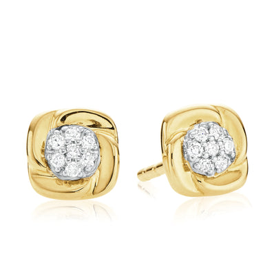 9ct Yellow Gold & Diamond Set Square Stud Earrings