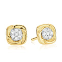 9ct Yellow Gold & Diamond Set Square Stud Earrings