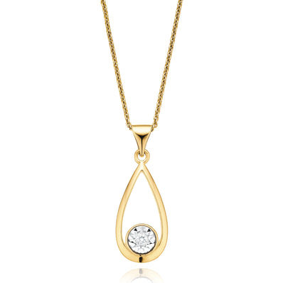 9ct Yellow Gold Round Brilliant Cut &  Diamond Set Pendant