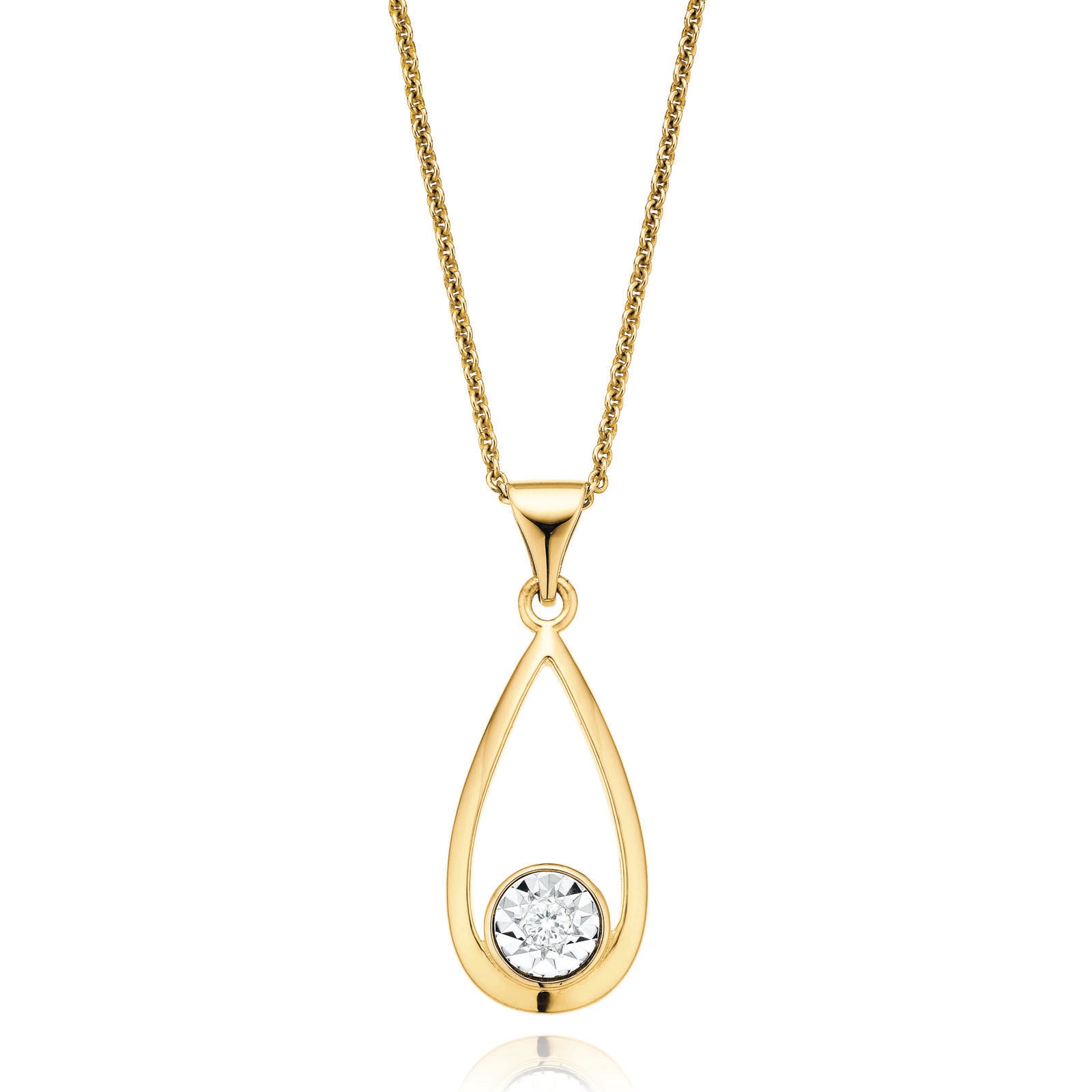 9ct Yellow Gold Round Brilliant Cut &  Diamond Set Pendant