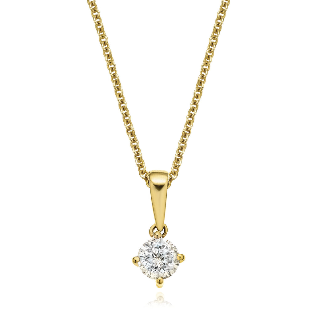 Solitaire 9ct Yellow Gold Round Brilliant Cut with 1/4 CARAT of Diamond Pendant