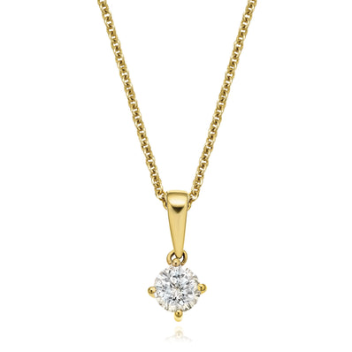 Solitaire 9ct Yellow Gold Round Brilliant Cut with 1/4 CARAT of Diamond Pendant