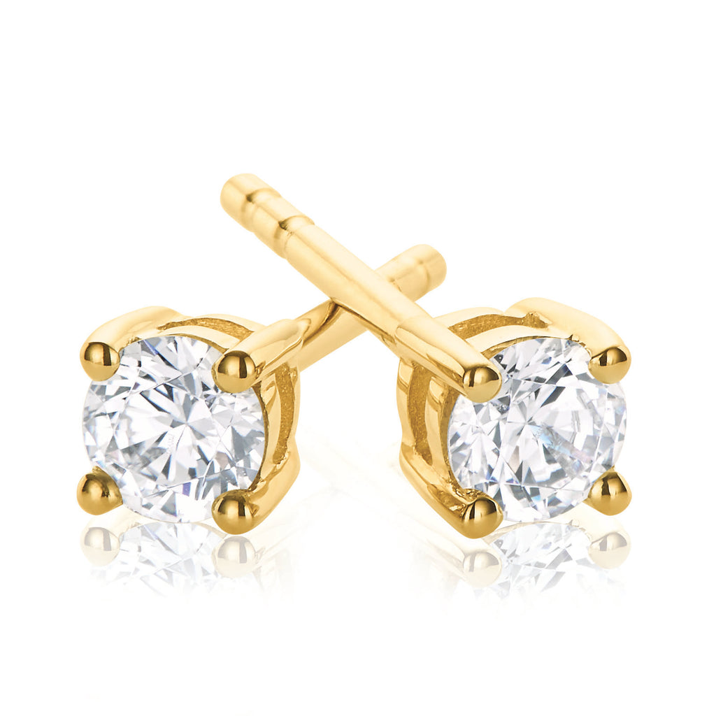 Solitaire 9ct Yellow Gold Round Brilliant Cut with 1/4 CARAT tw of Diamonds Stud Earrings