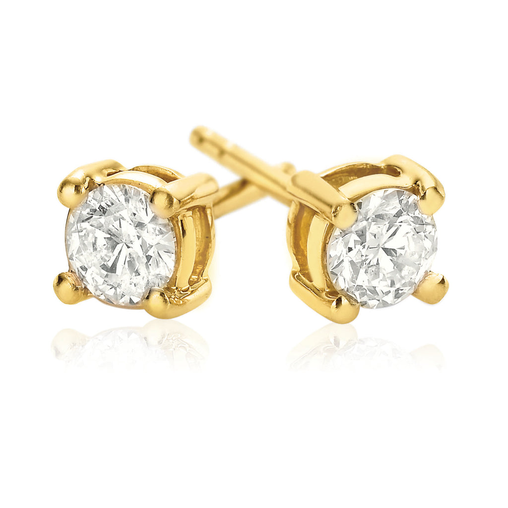 Solitaire 18ct Yellow Gold Round Brilliant Cut with 1/2 CARAT tw of Diamonds Stud Earrings