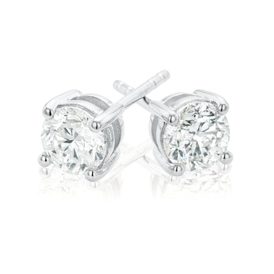 Solitaire 18ct White Gold Round Brilliant Cut with 1 CARAT tw of Diamonds Stud Earrings