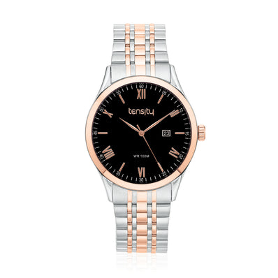 Tensity 36 mm Stainless Steel 2-Tone Watch with Black Dial, Roman numerals, and 100-metre water resistance