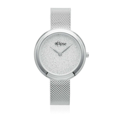 Eclipse 27mm Silver Tone Mesh Band 30WR Glitter Dial Watch