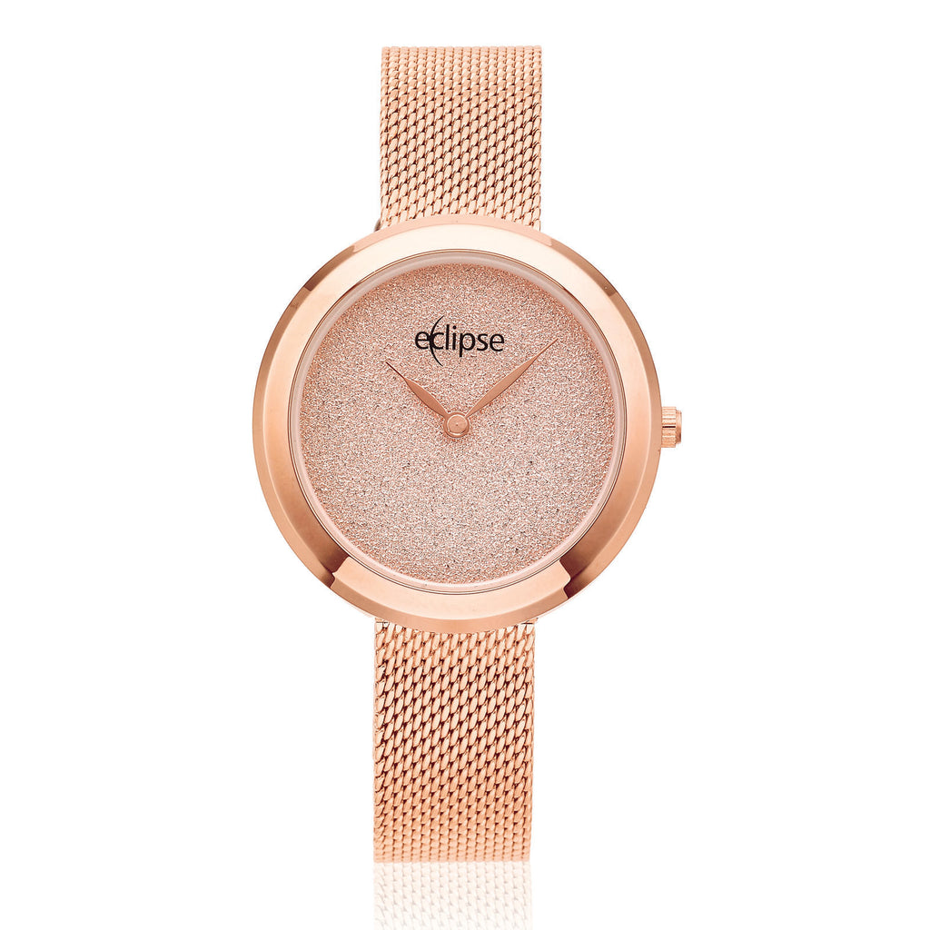 Eclipse 27mm Rose Tone Mesh Band 30WR Glitter Dial Watch