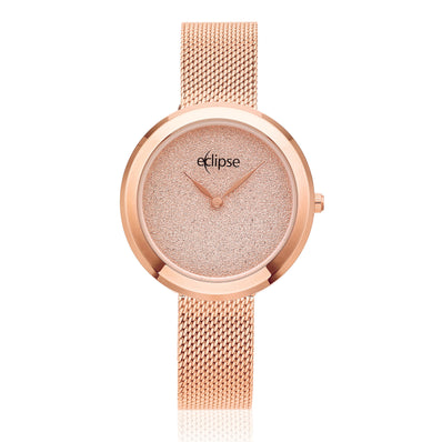 Eclipse 27mm Rose Tone Mesh Band 30WR Glitter Dial Watch