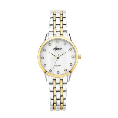 Eclispe Mother of Pearl and Crystal Dial Two Tone Crystal  Watch
