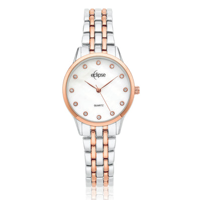 Eclipse Crystal Set Mother of Pearl Dial Two Tone Ladies  Watch