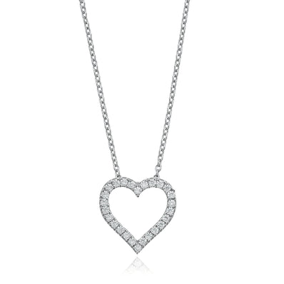 Sterling Silver 40-45cm Adjustable Cubic Zirconia Open Heart Necklace