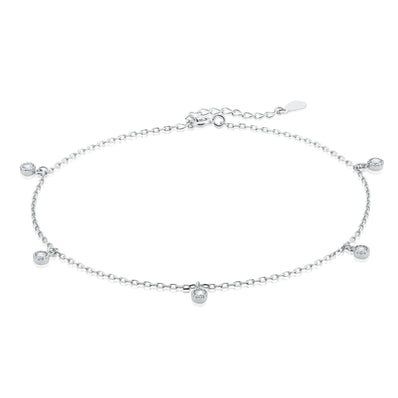 Sterling Silver Round 22-25cm Cubic Zirconia Anklet