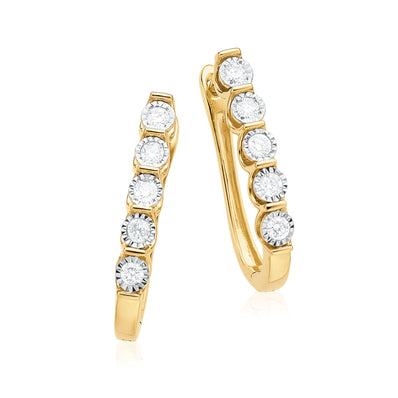 9ct Yellow Gold Round Brilliant Cut with 1/2 CARAT tw of Diamonds Huggie Earrings