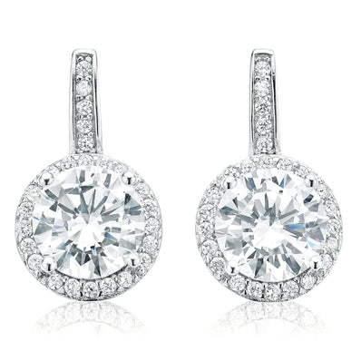 Sterling Silver Cubic Zirconia Halo  Drop Earrings