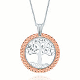 Sterling Silver & Rose Gold Plated Tree of Life Disc Pendant