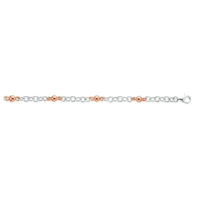 Sterling Silver & Rose Gold Plated 19cm Belcher Bracelet