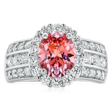KISS Sterling Silver Oval Cut 8x6mm Pink and White Swarovski Ring
