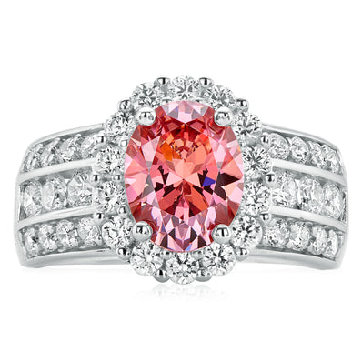 KISS Sterling Silver Oval Cut 8x6mm Pink and White Swarovski Ring