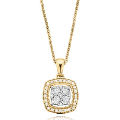 9ct Two Tone Gold Round Brilliant Cut with 0.20 CARAT tw of  Diamond Pendant