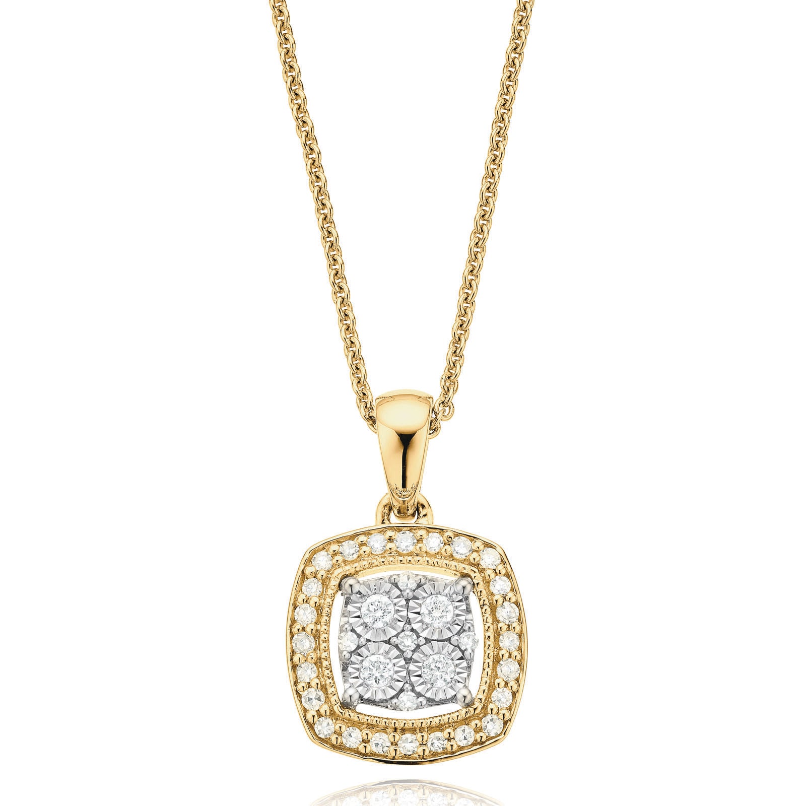 9ct Two Tone Gold Round Brilliant Cut with 0.20 Carat tw of Diamond Pendant