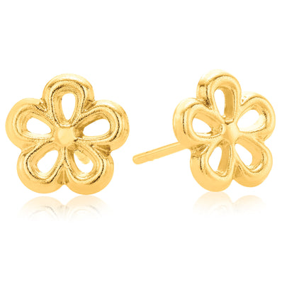 9ct Yellow Gold Flower  Stud Earrings