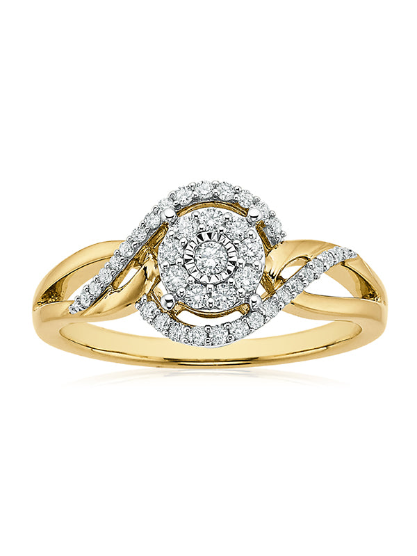London 9ct Yellow Gold Round Brilliant Cut with 1/4 CARAT tw of Diamonds Ring