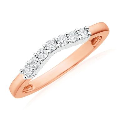 9ct Rose Gold with Round Cut 0.20 CARAT tw of Diamonds Contoured Wedding Band