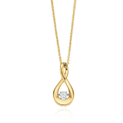 9ct Yellow Gold & Diamond Set Dancing Diamond Infinity Pendant