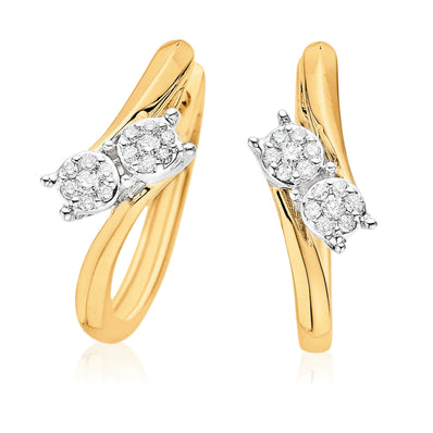 Tango 9ct Yellow Gold Round Brilliant Cut with 0.14 CARAT tw of Diamonds Huggie Earrings