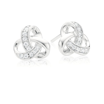Sterling Silver Cubic Zirconia Knot  Stud Earrings