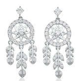 Sterling Silver Cubic Zirconia Dream Catcher  Drop Earrings