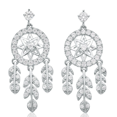 Sterling Silver Cubic Zirconia Dream Catcher  Drop Earrings