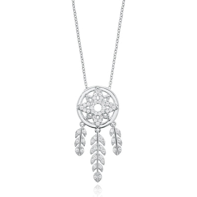 Sterling Silver 40-45cm Adjustable Cubic Zirconia Dream Catcher Necklace