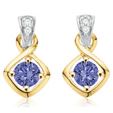 9ct Yellow Gold Round Brilliant Cut Tanzanite & Diamond Set  Drop Earrings