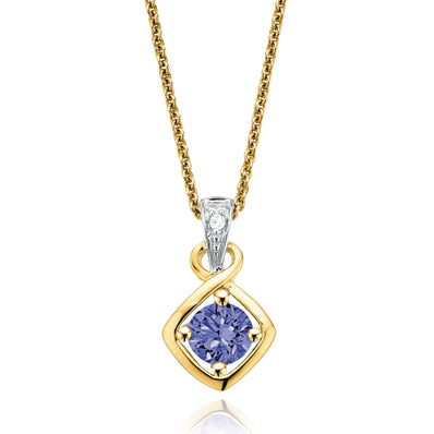 9ct Yellow Gold Round Brilliant Cut Tanzanite & Diamond Set Pendant