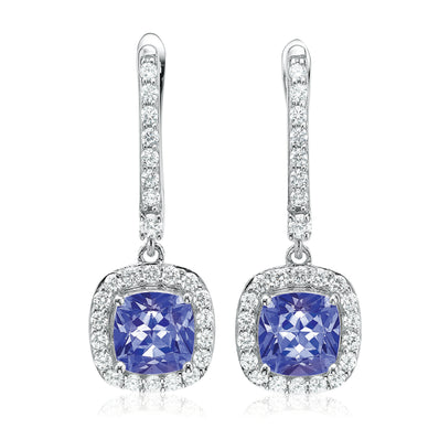 KISS Sterling Silver Cushion & Round Blue Cubic Zirconia Made with Swarovski elements  Drop Earrings