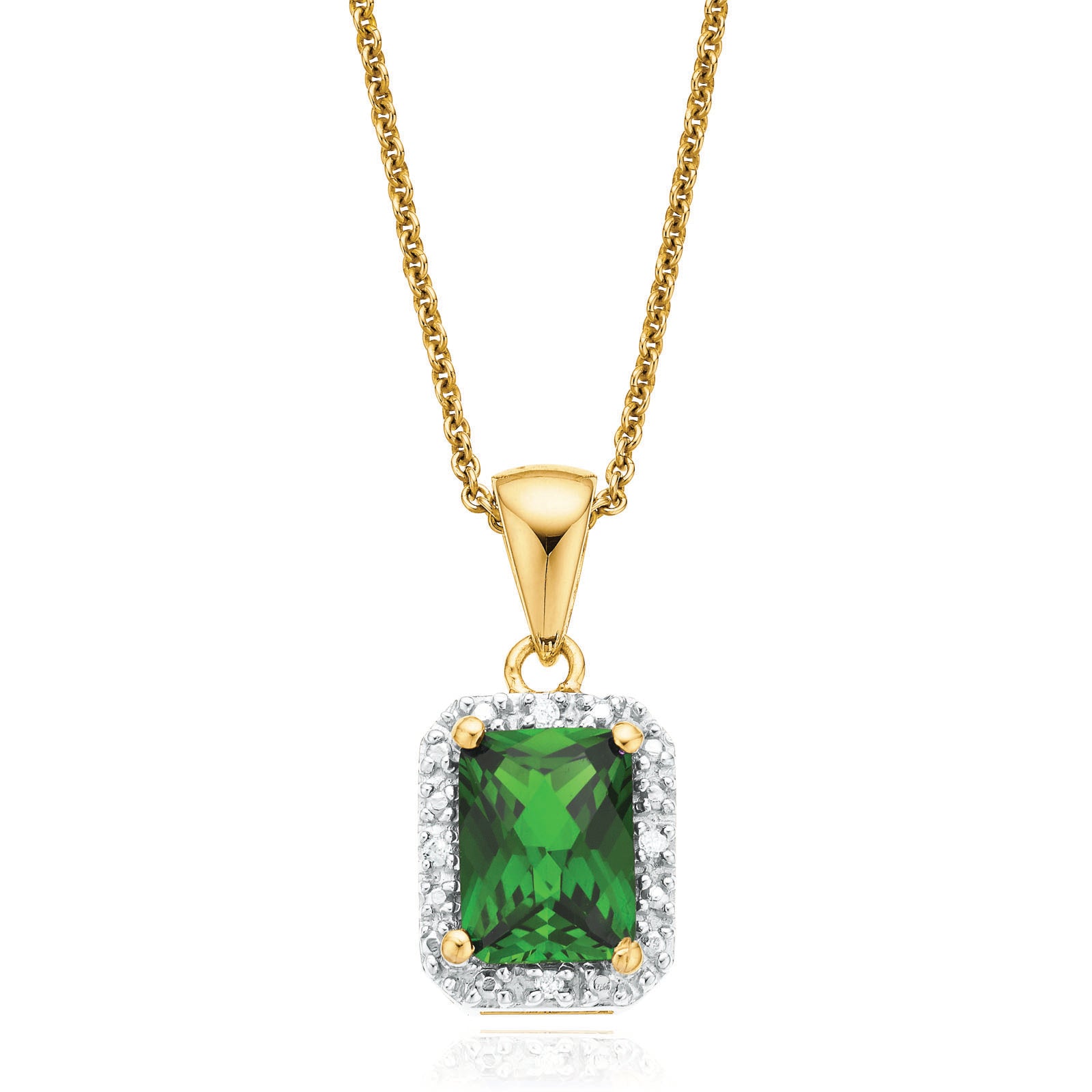 9ct Yellow Gold Emerald & Round Brilliant Cut Created Emerald & Diamon ...