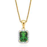 9ct Yellow Gold Emerald & Round Brilliant Cut Created Emerald & Diamond Set Pendant